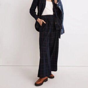 Madewell Navy Blue Windowpane Corduroy Wide Leg Crop Pull On Pants